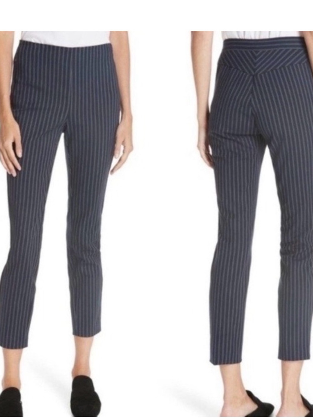 rag & bone Navy and White Pinstripe Cropped Slim Pants